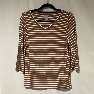 Chico's Women's Brown Striped Blouse Medium